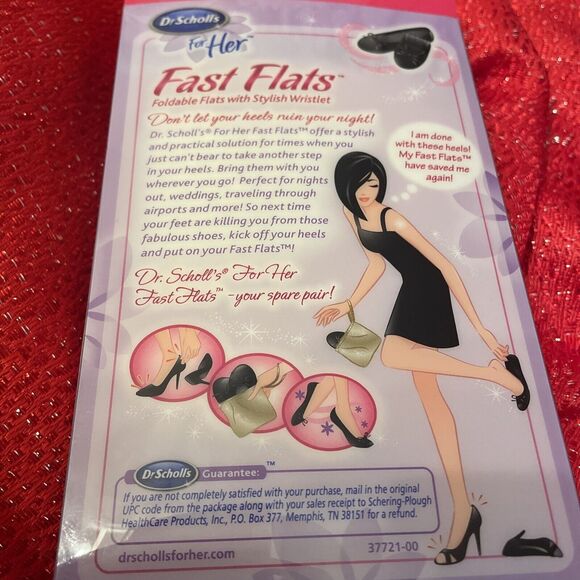 Dr. Scholls FAST FLATS Foldable Black Ballet Flats & Gold Wristlet Bag Sizes 5-6 - Picture 2 of 3